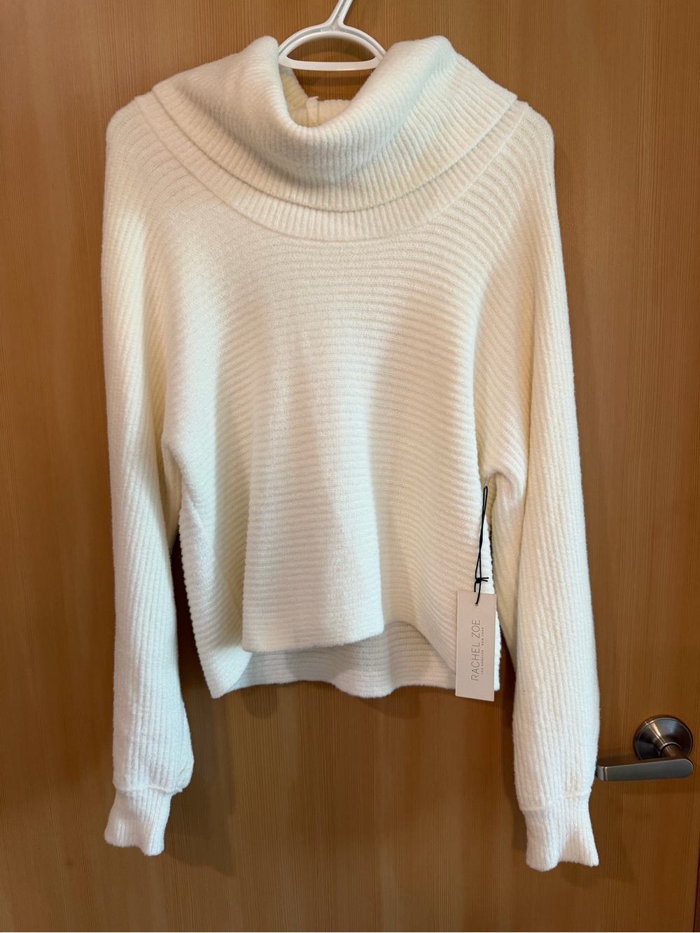 Rachel Zoe Ivory Ribbed Cowl Turtleneck Sweater